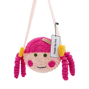 Детска плетена чанта “Момиче с розова коса и жълти панделки”