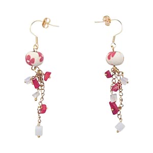 Висящи обици с естествени камъни в бяло и розово