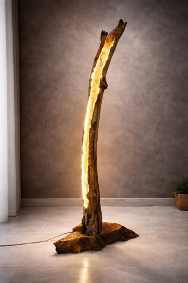 Уникална дизайнерска лампа от естествено дърво